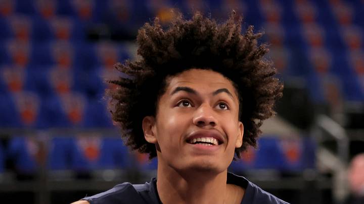 Nov 5, 2025; New York, New York, USA; Minnesota Timberwolves forward Joan Beringer (19) warms up before a game against the New York Knicks at Madison Square Garden. Mandatory Credit: Brad Penner-Imagn Images
