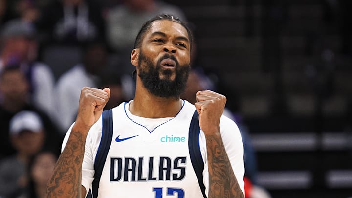 Dec 27, 2025; Sacramento, California, USA; Dallas Mavericks forward Naji Marshall (13) reacts after a play against the Sacramento Kings during the third quarter at Golden 1 Center. Mandatory Credit: Kelley L Cox-Imagn Images