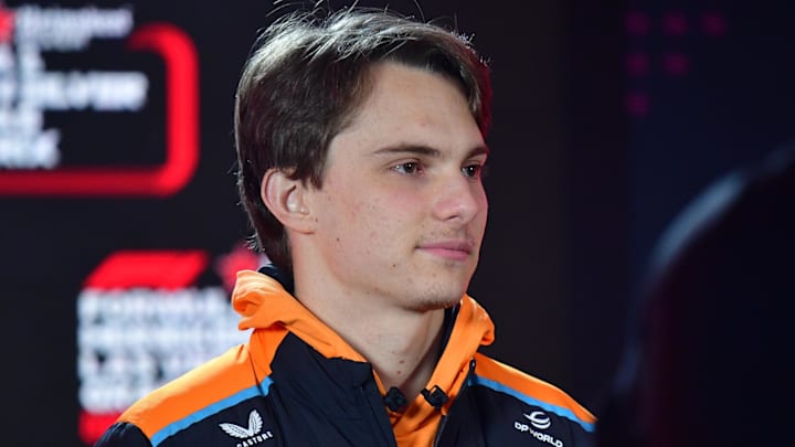 Nov 20, 2024; Las Vegas, Nevada, USA; McLaren Team driver Oscar Piastri (81) during media availalbilities at Las Vegas Circuit. Mandatory Credit: Gary A. Vasquez-Imagn Images Nov 20, 2024; Las Vegas, Nevada, USA; McLaren Team driver Oscar Piastri (81) during media availalbilities at Las Vegas Circuit. Mandatory Credit: Gary A. Vasquez-Imagn Images
