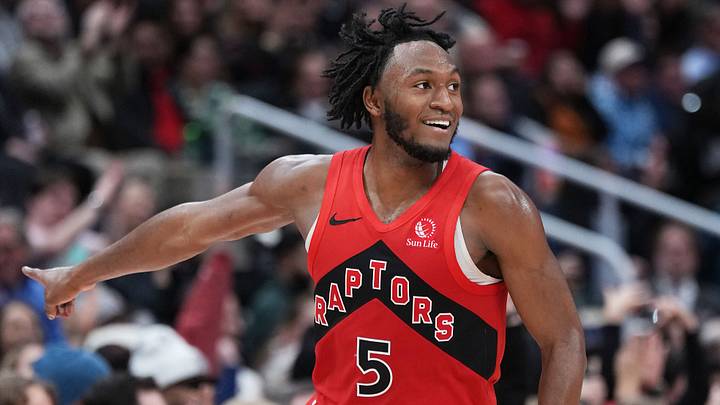 Feb 4, 2026; Toronto, Ontario, CAN; Toronto Raptors guard Immanuel Quickley (5) reacts against the Minnesota Timberwolves during the third quarter at Scotiabank Arena. Mandatory Credit: Nick Turchiaro-Imagn Images Feb 4, 2026; Toronto, Ontario, CAN; Toronto Raptors guard Immanuel Quickley (5) reacts against the Minnesota Timberwolves during the third quarter at Scotiabank Arena. Mandatory Credit: Nick Turchiaro-Imagn Images