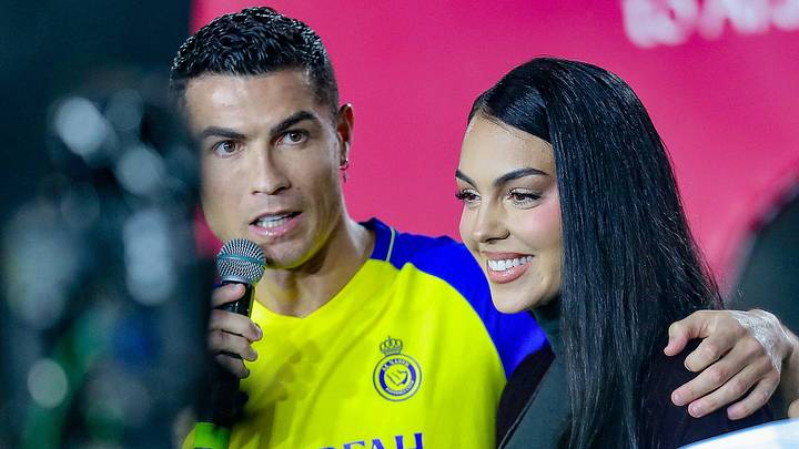 Cristiano Ronaldo presentation as new Al Nassr FC Georgina Rodriguez attends Portuguese football player Cristiano Ronaldo presentation as new Al Nassr FC player at Mrsool Park Stadium on January 03, 2023 in Riyadh, Saudi Arabia. Riyadh Mrsool Park Stadium Saudi Arabia Cristiano Ronaldo presentation as new Al Nassr FC Georgina Rodriguez attends Portuguese football player Cristiano Ronaldo presentation as new Al Nassr FC player at Mrsool Park Stadium on January 03, 2023 in Riyadh, Saudi Arabia. Riyadh Mrsool Park Stadium Saudi Arabia
