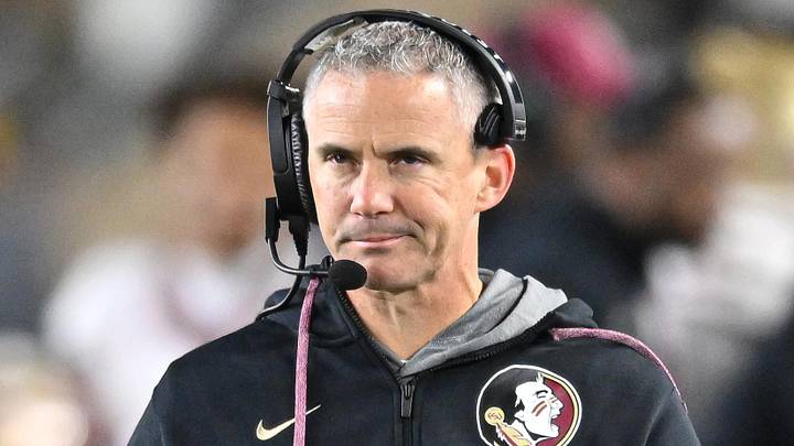 Nov 9, 2024; South Bend, Indiana, USA; Florida State Seminoles head coach Mike Norvell watches in the third quarter against the Notre Dame Fighting Irish at Notre Dame Stadium. Mandatory Credit: Matt Cashore-Imagn Images Nov 9, 2024; South Bend, Indiana, USA; Florida State Seminoles head coach Mike Norvell watches in the third quarter against the Notre Dame Fighting Irish at Notre Dame Stadium. Mandatory Credit: Matt Cashore-Imagn Images