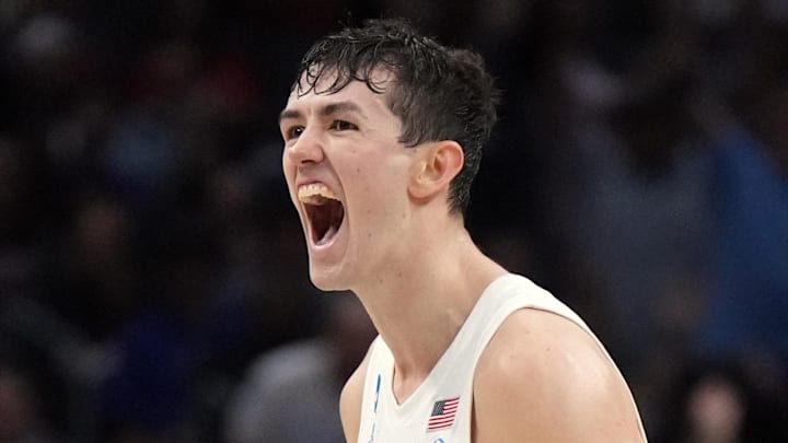 North Carolina Tar Heels guard Cormac Ryan (3) reacts in the second half against the Alabama Crimson Tide in the semifinals of the West Regional of the 2024 NCAA Tournament at Crypto.com Arena on March 28, 2024. North Carolina Tar Heels guard Cormac Ryan (3) reacts in the second half against the Alabama Crimson Tide in the semifinals of the West Regional of the 2024 NCAA Tournament at Crypto.com Arena on March 28, 2024.