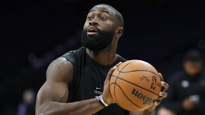 Oct 5, 2026; Philadelphia, Pennsylvania, USA; Philadelphia 76ers guard Jaylen Brown before a game against the New York Knicks at Xfinity Mobile Arena. Mandatory Credit: Bill Streicher-Imagn Images