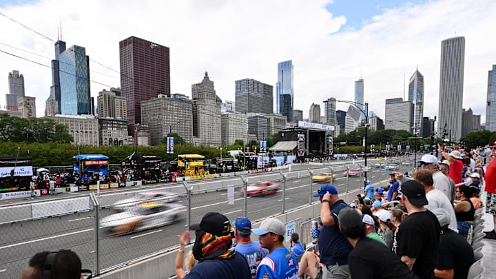 Jul 6, 2025; Chicago, Illinois, USA; A general view as fans watch the Grant Park 165 at Chicago Street Race. Jul 6, 2025; Chicago, Illinois, USA; A general view as fans watch the Grant Park 165 at Chicago Street Race.