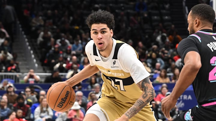 Feb 8, 2026; Washington, District of Columbia, USA; Washington Wizards guard Will Riley (27) attempts to dribble past Miami Heat guard Norman Powell (24) during the third quarter at Capital One Arena. Mandatory Credit: Rafael Suanes-Imagn Images Feb 8, 2026; Washington, District of Columbia, USA; Washington Wizards guard Will Riley (27) attempts to dribble past Miami Heat guard Norman Powell (24) during the third quarter at Capital One Arena. Mandatory Credit: Rafael Suanes-Imagn Images