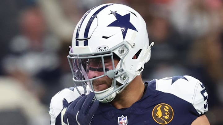 Nov 27, 2025; Arlington, Texas, USA; Dallas Cowboys linebacker Logan Wilson (55) warms up prior to the game against the Kansas City Chiefs at AT&T Stadium. Mandatory Credit: Kevin Jairaj-Imagn Images Nov 27, 2025; Arlington, Texas, USA; Dallas Cowboys linebacker Logan Wilson (55) warms up prior to the game against the Kansas City Chiefs at AT&T Stadium. Mandatory Credit: Kevin Jairaj-Imagn Images