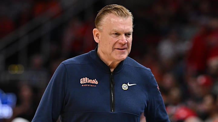 Illinois Fighting Illini coach Brad Underwood during the Sweet Sixteen against Houston in the 2026 NCAA Tournament at Toyota Center. Illinois Fighting Illini coach Brad Underwood during the Sweet Sixteen against Houston in the 2026 NCAA Tournament at Toyota Center.