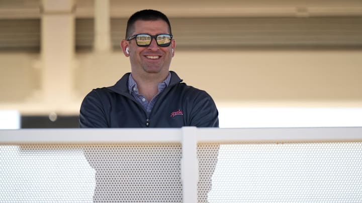 Cincinnati Reds President of Baseball Operations Nick Krall smiles as he takes a phone call during spring training workouts, Friday, Feb. 16, 2024, at the team s spring training facility in Goodyear, Ariz. Cincinnati Reds President of Baseball Operations Nick Krall smiles as he takes a phone call during spring training workouts, Friday, Feb. 16, 2024, at the team s spring training facility in Goodyear, Ariz.