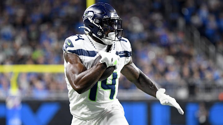 Seattle Seahawks wide receiver DK Metcalf runs with the ball against the Detroit Lions Seattle Seahawks wide receiver DK Metcalf runs with the ball against the Detroit Lions