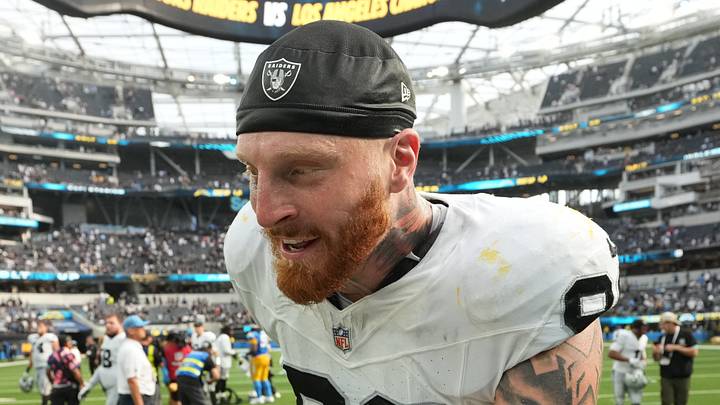 Sep 20, 2026; Inglewood, California, USA; Las Vegas Raiders defensive end Maxx Crosby (98) celebrates after defeating the Los Angeles Chargers at SoFi Stadium. Mandatory Credit: Kirby Lee-Imagn Images Sep 20, 2026; Inglewood, California, USA; Las Vegas Raiders defensive end Maxx Crosby (98) celebrates after defeating the Los Angeles Chargers at SoFi Stadium. Mandatory Credit: Kirby Lee-Imagn Images