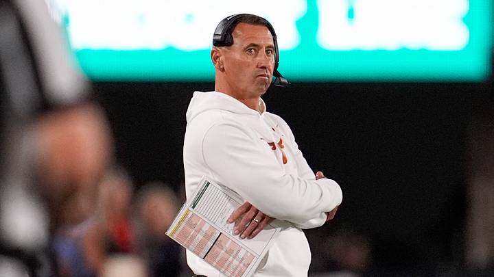 Texas Longhorns head coach Steve Sarkisian looks on in the first half against the Georgia Bulldogs at Sanford Stadium. Texas Longhorns head coach Steve Sarkisian looks on in the first half against the Georgia Bulldogs at Sanford Stadium.