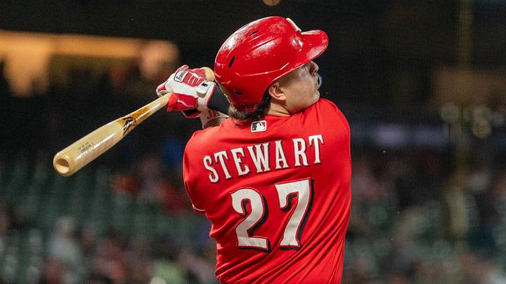 Cincinnati Reds first baseman Sal Stewart (27) hits a solo home run