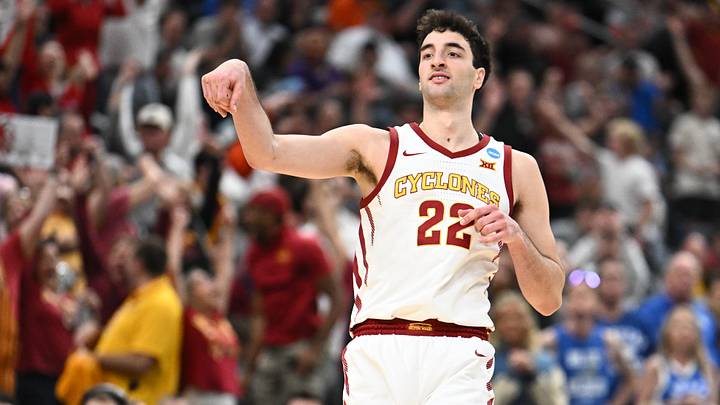 Mar 22, 2026; St. Louis, MO, USA; Iowa State Cyclones forward Milan Momcilovic (22) celebrates after a play during the second half against the Kentucky Wildcats during a second round game of the men's 2026 NCAA Tournament at Enterprise Center. Mandatory Credit: Jeff Le-Imagn Images Mar 22, 2026; St. Louis, MO, USA; Iowa State Cyclones forward Milan Momcilovic (22) celebrates after a play during the second half against the Kentucky Wildcats during a second round game of the men's 2026 NCAA Tournament at Enterprise Center. Mandatory Credit: Jeff Le-Imagn Images
