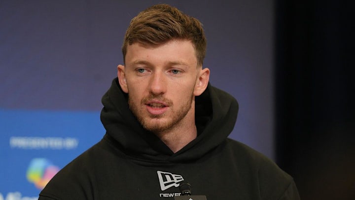 Dillon Thieneman meets with the media at the 2026 NFL Combine. Dillon Thieneman meets with the media at the 2026 NFL Combine.