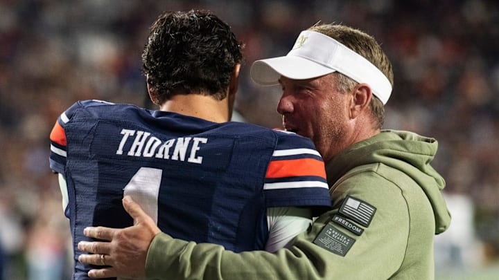 Auburn Tigers head coach Hugh Freeze has stuck with quarterback Payton Thorne despite some bumps along the way. 