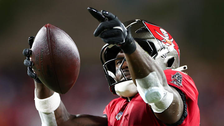 Tampa Bay Buccaneers wide receiver Chris Godwin (14) celebrates a first down against the Baltimore Ravens