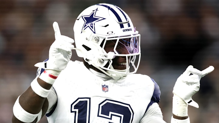 Dallas Cowboys LB DeMarvion Overshown reacts after making a tackle against the Cincinnati Bengals.