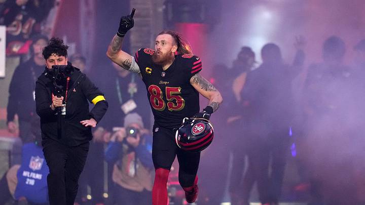 Jan 3, 2026; Santa Clara, California, USA; San Francisco 49ers tight end George Kittle (85) takes the field before the game at Levi's Stadium. Mandatory Credit: Neville E. Guard-Imagn Images Jan 3, 2026; Santa Clara, California, USA; San Francisco 49ers tight end George Kittle (85) takes the field before the game at Levi's Stadium. Mandatory Credit: Neville E. Guard-Imagn Images