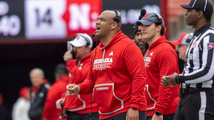 Tony White shouts orders from the sideline during the 2023 Red-White Spring Game.
