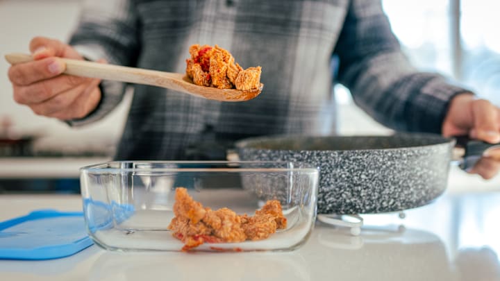 Leftovers packed in a container, which may taste even better later.