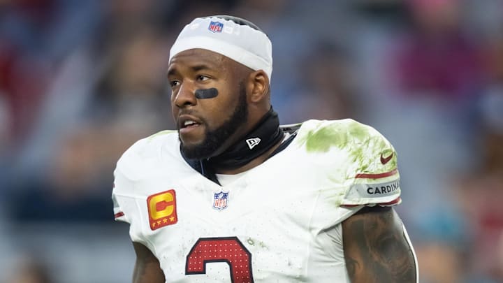 Dec 15, 2024; Glendale, Arizona, USA; Arizona Cardinals safety Budda Baker (3) against the New England Patriots at State Farm Stadium. Mandatory Credit: Mark J. Rebilas-Imagn Images