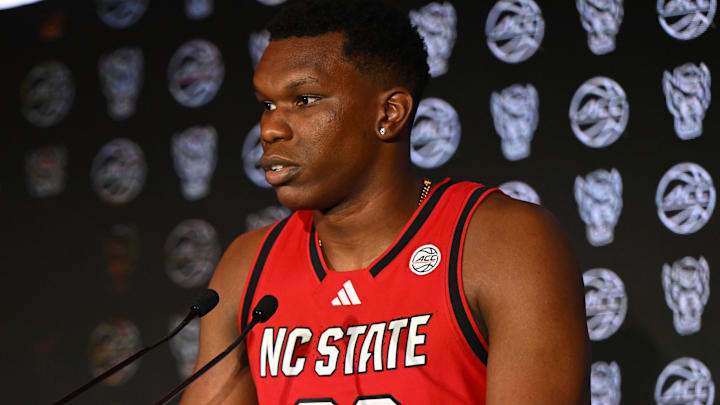 Oct 8, 2025; Charlotte, NC, USA; NC State player Ven-Allen Lubin answers questions from the media at The Hilton Charlotte Uptown. Mandatory Credit: William Howard-Imagn Images Oct 8, 2025; Charlotte, NC, USA; NC State player Ven-Allen Lubin answers questions from the media at The Hilton Charlotte Uptown. Mandatory Credit: William Howard-Imagn Images