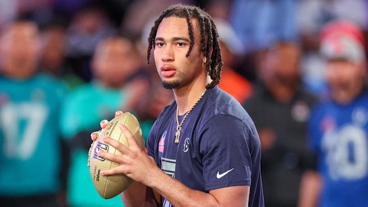 Feb 1, 2024; Orlando, FL, USA; Houston Texans quarterback C.J. Stroud (7) participates in the NFL Feb 1, 2024; Orlando, FL, USA; Houston Texans quarterback C.J. Stroud (7) participates in the NFL