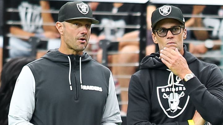 Las Vegas Raiders GM John Spytek, and minority owner Tom Brady Las Vegas Raiders GM John Spytek, and minority owner Tom Brady