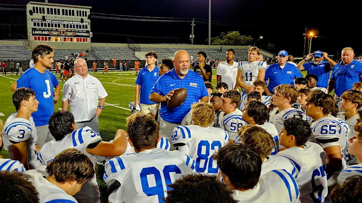 Jesuit head coach Matt Thompson speaking to his team after the 'Battle at Bryant' Jesuit head coach Matt Thompson speaking to his team after the 'Battle at Bryant'