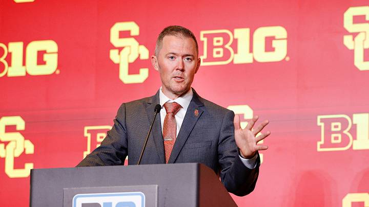 Jul 28, 2026; Chicago, IL, USA; USC Football head coach Lincoln Riley speaks during Media Days at Hilton Chicago. Mandatory Credit: Kamil Krzaczynski-Imagn Images Jul 28, 2026; Chicago, IL, USA; USC Football head coach Lincoln Riley speaks during Media Days at Hilton Chicago. Mandatory Credit: Kamil Krzaczynski-Imagn Images