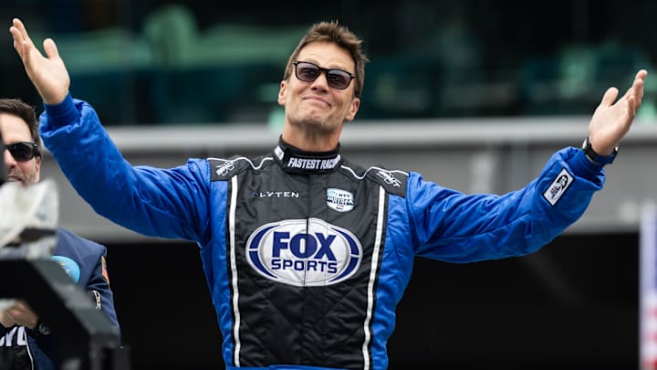 May 25, 2025; Indianapolis, Indiana, USA; Tom Brady in attendance during the 109th Running of the Indianapolis 500 at Indianapolis Motor Speedway. Mandatory Credit: Mark J. Rebilas-Imagn Images
