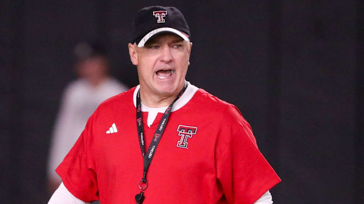 Texas Tech coach Joey McGuire walks the field during Texas Tech football practice, Monday, August 11, 2025, at the Womble Football Center. Texas Tech coach Joey McGuire walks the field during Texas Tech football practice, Monday, August 11, 2025, at the Womble Football Center.