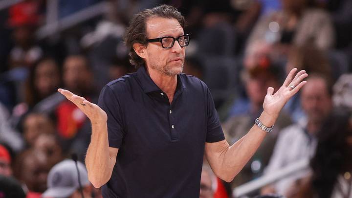 Atlanta Hawks head coach Quin Snyder reacts against the Miami Heat at State Farm Arena on February 20, 2026. Atlanta Hawks head coach Quin Snyder reacts against the Miami Heat at State Farm Arena on February 20, 2026.