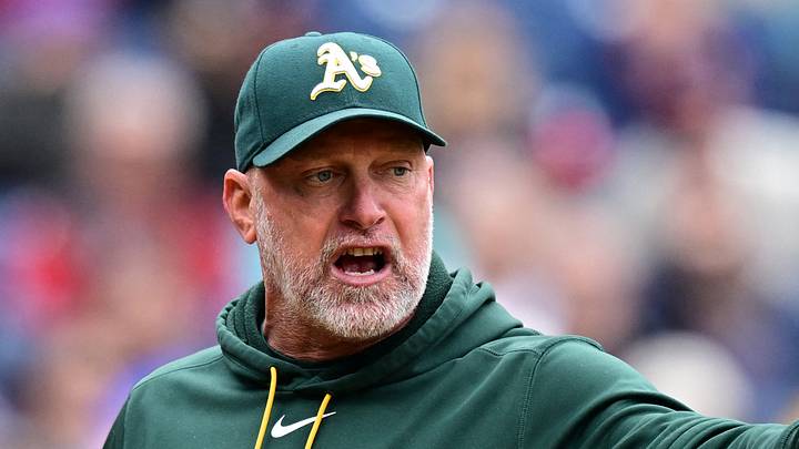 Sep 20, 2026; Cleveland, Ohio, USA; Athletics manager Mark Kotsay (7) argues with umpire Jordan Baker (71) during the fourth inning against the Cleveland Guardians at Progressive Field. Mandatory Credit: David Dermer-Imagn Images Sep 20, 2026; Cleveland, Ohio, USA; Athletics manager Mark Kotsay (7) argues with umpire Jordan Baker (71) during the fourth inning against the Cleveland Guardians at Progressive Field. Mandatory Credit: David Dermer-Imagn Images