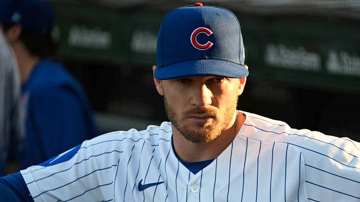 Chicago Cubs left fielder Ian Happ (8) is seen before the game Chicago Cubs left fielder Ian Happ (8) is seen before the game