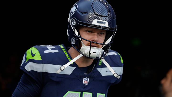 Seattle Seahawks quarterback Sam Darnold takes the field for warm ups before a game against the New England Patriots. Seattle Seahawks quarterback Sam Darnold takes the field for warm ups before a game against the New England Patriots.
