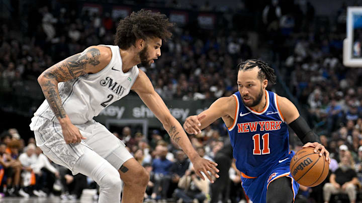 Nov 27, 2024; Dallas, Texas, USA; Dallas Mavericks center Dereck Lively II (2) and New York Knicks guard Jalen Brunson (11) in action during the game between the Dallas Mavericks and the New York Knicks at the American Airlines Center. Mandatory Credit: Jerome Miron-Imagn Images Nov 27, 2024; Dallas, Texas, USA; Dallas Mavericks center Dereck Lively II (2) and New York Knicks guard Jalen Brunson (11) in action during the game between the Dallas Mavericks and the New York Knicks at the American Airlines Center. Mandatory Credit: Jerome Miron-Imagn Images