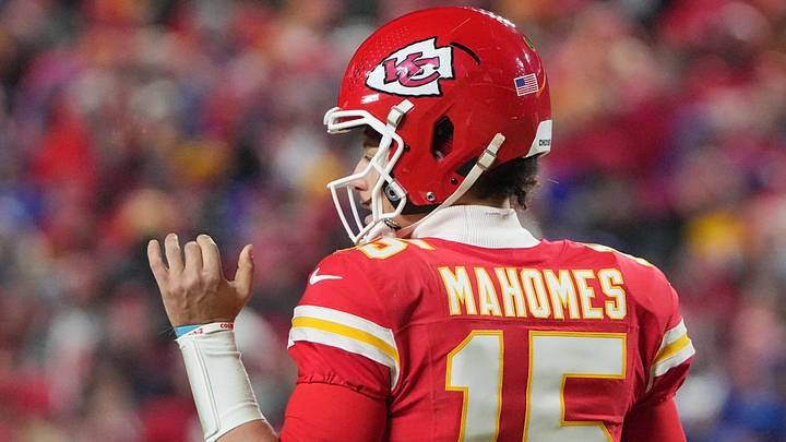 Jan 26, 2025; Kansas City, MO, USA; Kansas City Chiefs quarterback Patrick Mahomes (15) reacts after scoring a touchdown against the Buffalo Bills during the second half in the AFC Championship game at GEHA Field at Arrowhead Stadium. Mandatory Credit: Denny Medley-Imagn Images Jan 26, 2025; Kansas City, MO, USA; Kansas City Chiefs quarterback Patrick Mahomes (15) reacts after scoring a touchdown against the Buffalo Bills during the second half in the AFC Championship game at GEHA Field at Arrowhead Stadium. Mandatory Credit: Denny Medley-Imagn Images