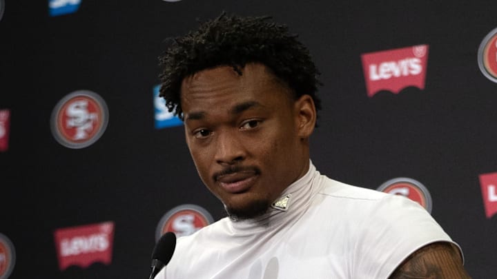Jun 10, 2025; Santa Clara, CA, USA; San Francisco 49ers cornerback Deommodore Lenoir speaks to the media following an OTA at Levi's Stadium. Mandatory Credit: D. Ross Cameron-Imagn Images