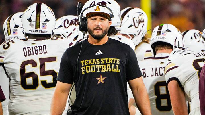 Texas State Bobcats head coach G. J. Kinne during a time out in the first quarter of the game between Arizona State Sun Devils and Texas State Bobcats. Texas State Bobcats head coach G. J. Kinne during a time out in the first quarter of the game between Arizona State Sun Devils and Texas State Bobcats.