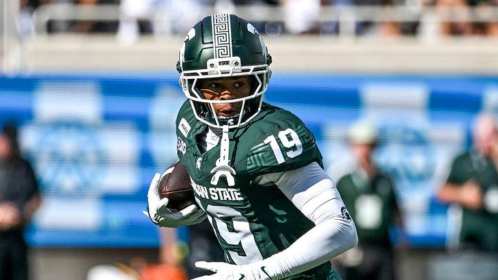 Michigan State’s Charles Taplin runs after a catch against Eastern Michigan during the second quarter on Saturday, Sept. 12, 2026, at Spartan Stadium in East Lansing. Michigan State’s Charles Taplin runs after a catch against Eastern Michigan during the second quarter on Saturday, Sept. 12, 2026, at Spartan Stadium in East Lansing.