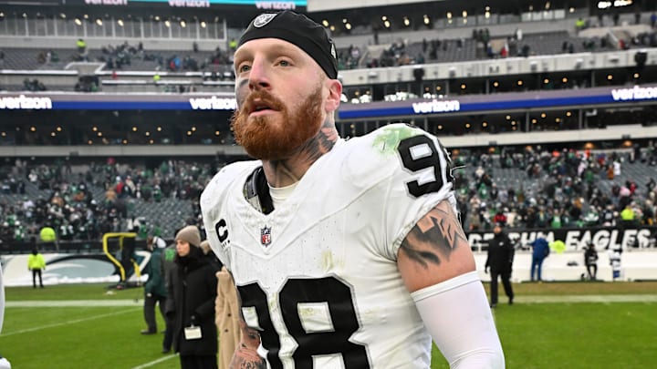 Dec 14, 2025; Philadelphia, Pennsylvania, USA; Las Vegas Raiders defensive end Maxx Crosby (98) on the field after loss to the Philadelphia Eagles at Lincoln Financial Field. Mandatory Credit: Eric Hartline-Imagn Images Dec 14, 2025; Philadelphia, Pennsylvania, USA; Las Vegas Raiders defensive end Maxx Crosby (98) on the field after loss to the Philadelphia Eagles at Lincoln Financial Field. Mandatory Credit: Eric Hartline-Imagn Images