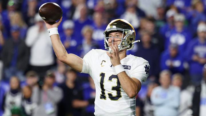 Oct 17, 2026; Provo, Utah, USA; Notre Dame Fighting Irish quarterback CJ Carr (13) passes against the Brigham Young Cougars during the second half at LaVell Edwards Stadium. Oct 17, 2026; Provo, Utah, USA; Notre Dame Fighting Irish quarterback CJ Carr (13) passes against the Brigham Young Cougars during the second half at LaVell Edwards Stadium.