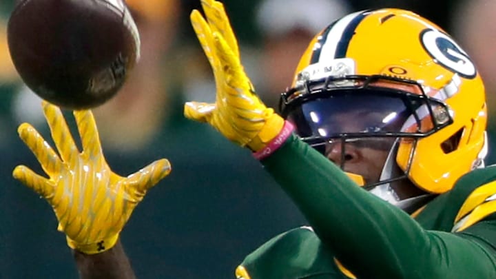 Green Bay Packers wide receiver Matthew Golden (0) catches a pass against the Cincinnati Bengals. He is inactive tonight.