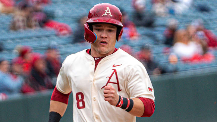 Cam Kozeal rounds the bases after another homer against Missouri. He now has seven home runs on the season and was named SEC player of the week. 