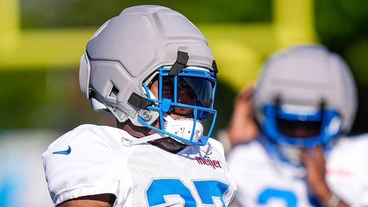 Detroit Lions defensive back Christian Izien (27) practices during training camp Detroit Lions defensive back Christian Izien (27) practices during training camp