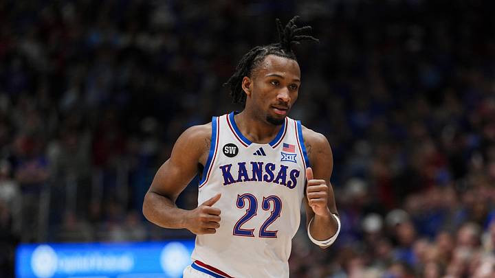 Jan 13, 2026; Lawrence, Kansas, USA; Kansas Jayhawks guard Darryn Peterson (22) reacts during the second half against the Iowa State Cyclones at Allen Fieldhouse. Mandatory Credit: Jay Biggerstaff-Imagn Images Jan 13, 2026; Lawrence, Kansas, USA; Kansas Jayhawks guard Darryn Peterson (22) reacts during the second half against the Iowa State Cyclones at Allen Fieldhouse. Mandatory Credit: Jay Biggerstaff-Imagn Images