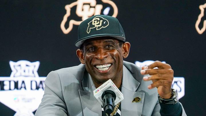 Jul 9, 2025; Frisco, TX, USA; Colorado head coach Deion Sanders speaks with the media during 2025 Big 12 Football Media Days at The Star. Mandatory Credit: Raymond Carlin III-Imagn Images Jul 9, 2025; Frisco, TX, USA; Colorado head coach Deion Sanders speaks with the media during 2025 Big 12 Football Media Days at The Star. Mandatory Credit: Raymond Carlin III-Imagn Images