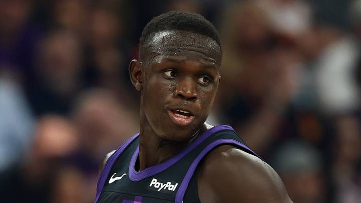 Phoenix Suns center Khaman Maluach against the Dallas Mavericks at Mortgage Matchup Center on April 8, 2026. Phoenix Suns center Khaman Maluach against the Dallas Mavericks at Mortgage Matchup Center on April 8, 2026.